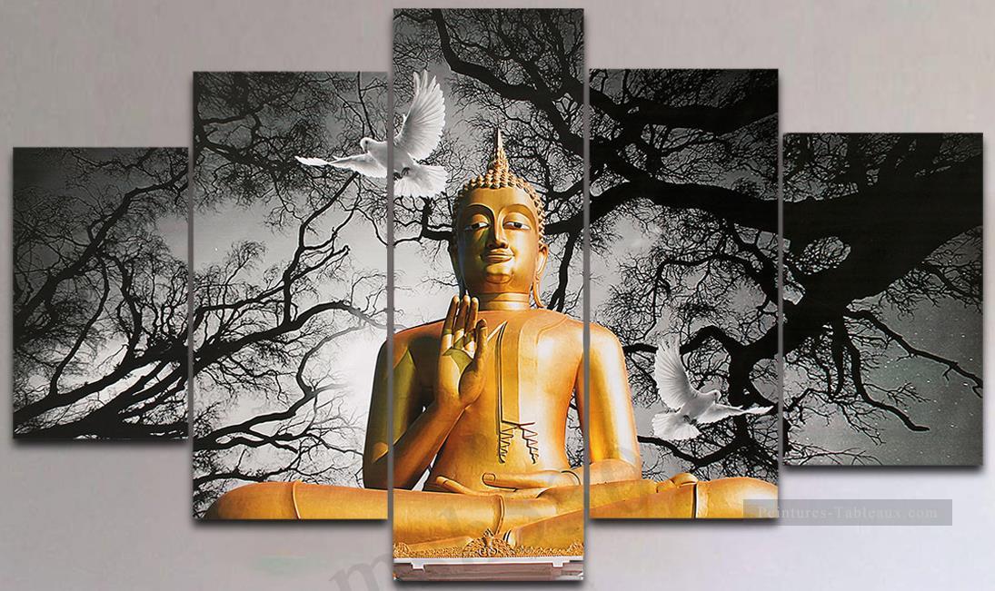 Bouddha et Pigeon dans les panneaux de Set Peintures à l'huile